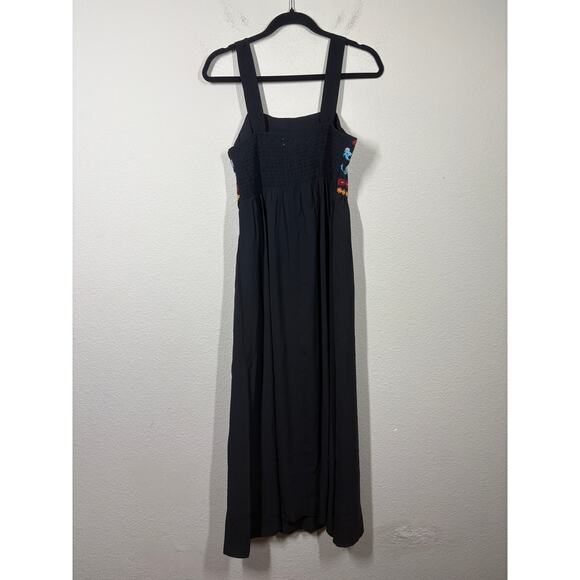 Charlotte Green Size 4 Boho Embroidered Midi Slip Dress Black Smocked Black - Picture 3 of 10